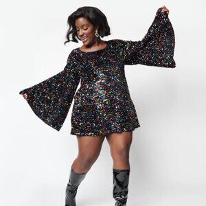 Unique Vintage Smak Parlour Black & Rainbow Sequin Mini Dress, 2x/18